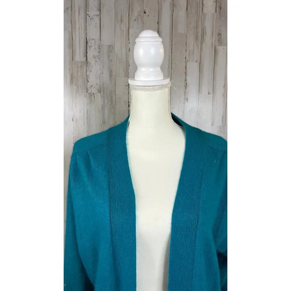 Vintage That's Me! Women's Small Silk Teal Open Front Long Knit Cardigan Sweater - Picture 3 of 7